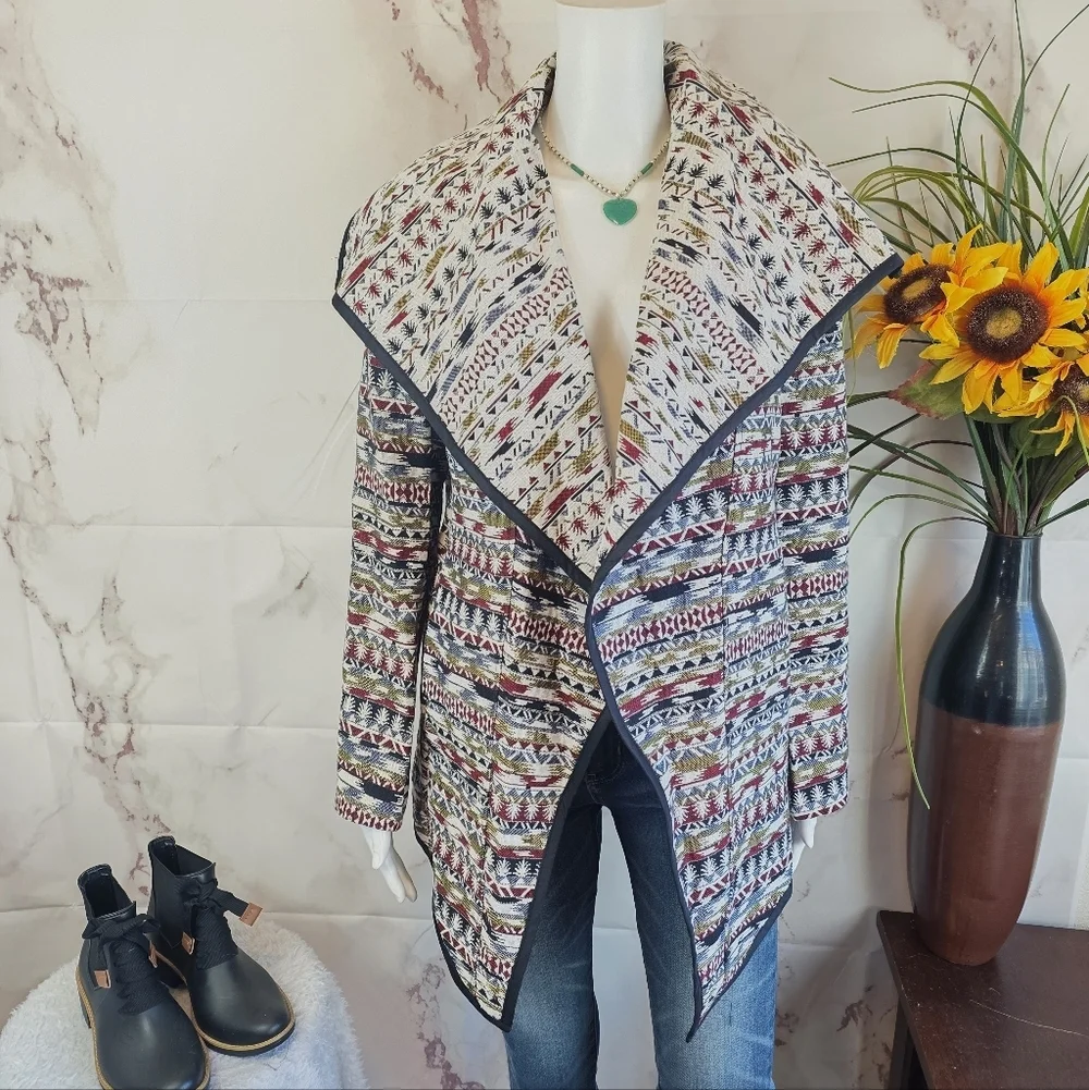 For Cynthia Southwestern Pattern Wrap Coat - Picture 4 of 6